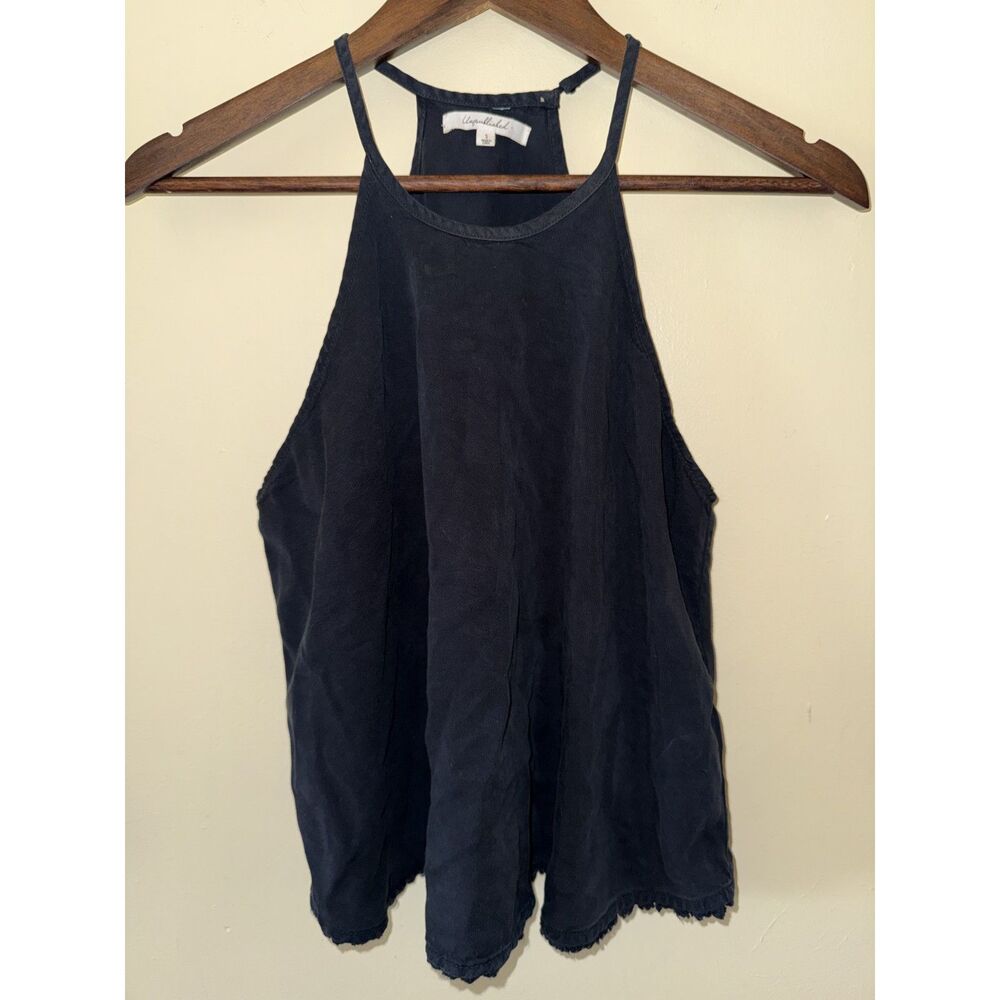 Unpublished Black Lyocell Fringe Hem Halter Tank Top Size S